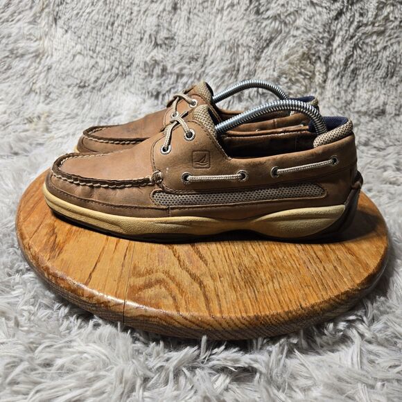 Sperry Top Sider Mens Size 9M Brown Low Top Leather Boat Shoes 2 Eye Lace Up - Picture 1 of 8